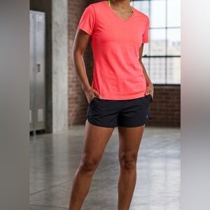 Diadora Women's Coral V-Neck Short Sleeve Tee - Bright Coral